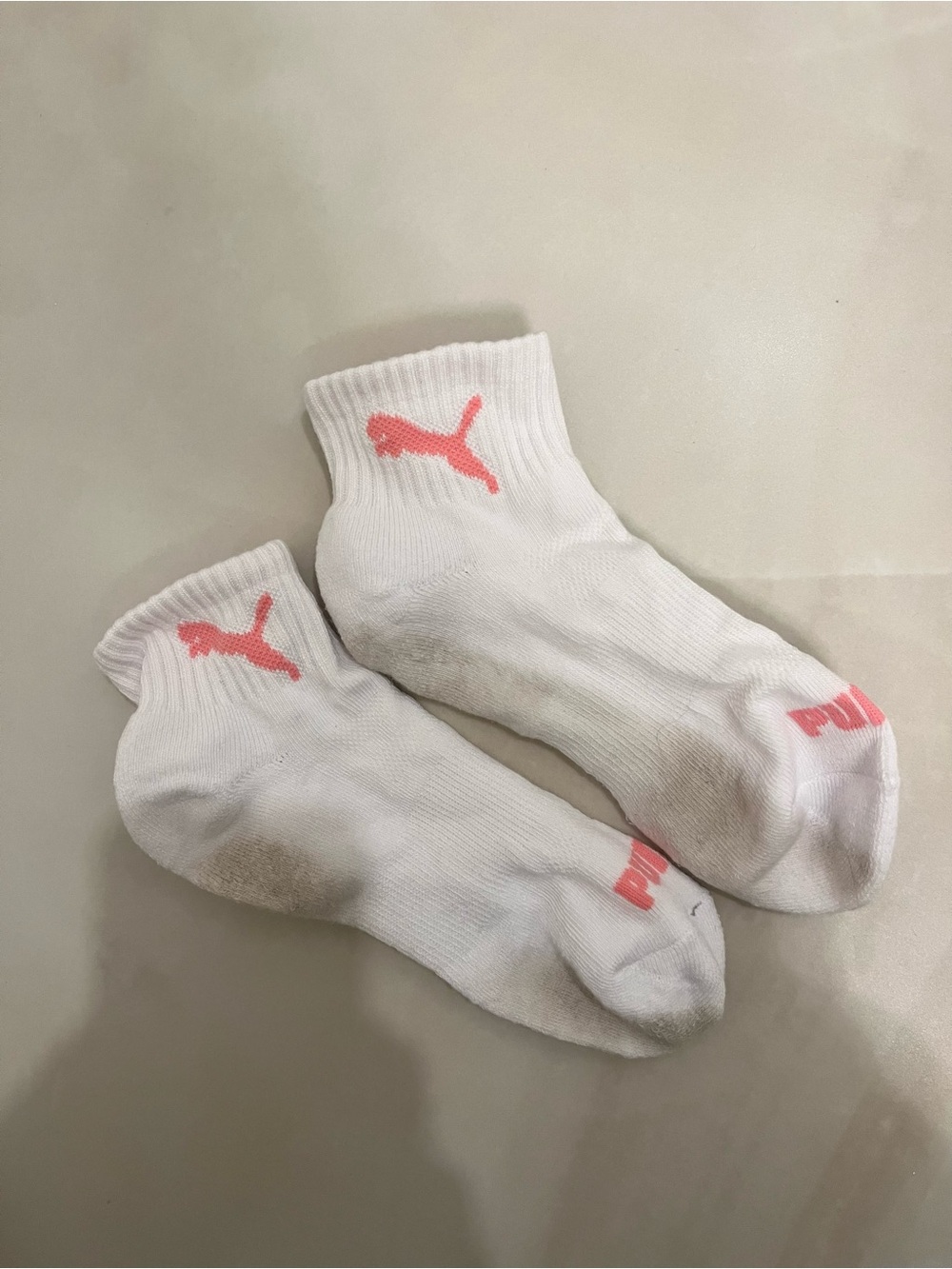 Puma White Ankle Athletic Socks with Pink Logo Accents